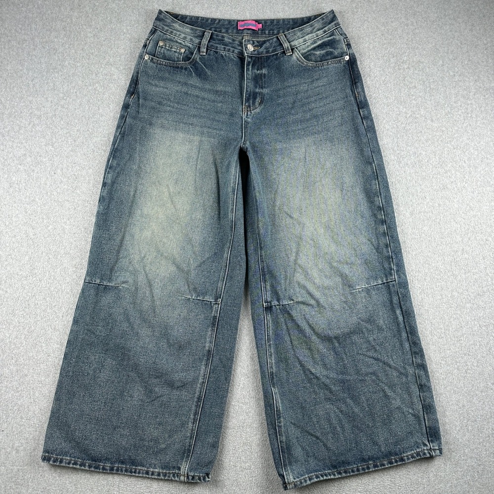 Edikted Jeans Women Large Wide Leg Blue Baggy Denim 100% Cotton